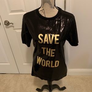 Save the world sequin t-shirt